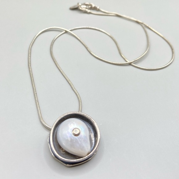 Silpada Sterling Silver Button Pearl Necklace - Picture 1 of 10